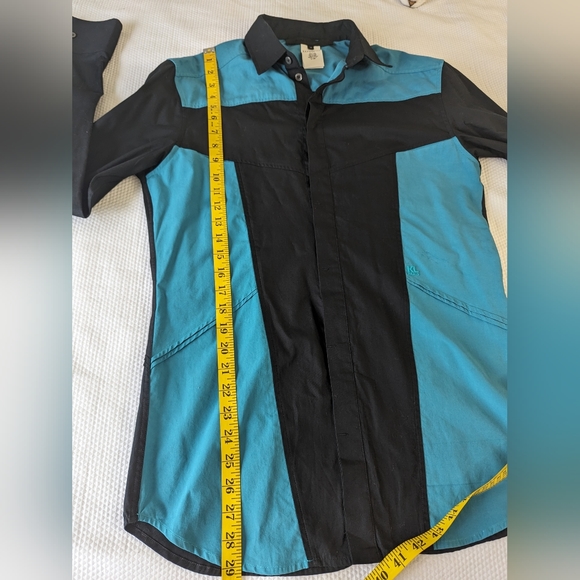 Karl Lagerfeld Long Sleeve Shirt Turquoise Black Made Italy Size 48 Slim Fit. - Picture 5 of 10